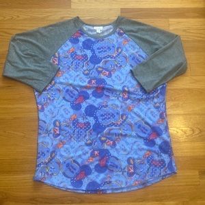LuLaRoe, Raglan Sleeve, Disney Mickey & Minnie Mouse Print, Randy Top